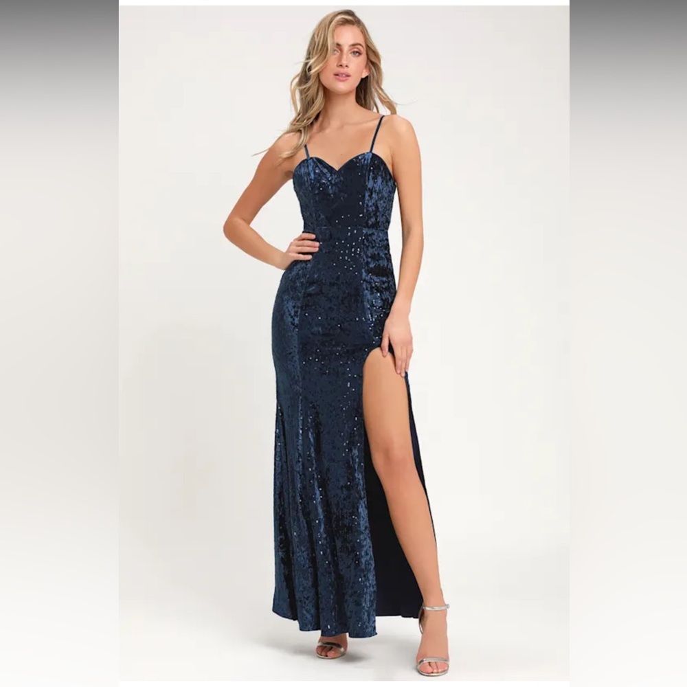 Simply Elegant Navy Blue Sequin Dress